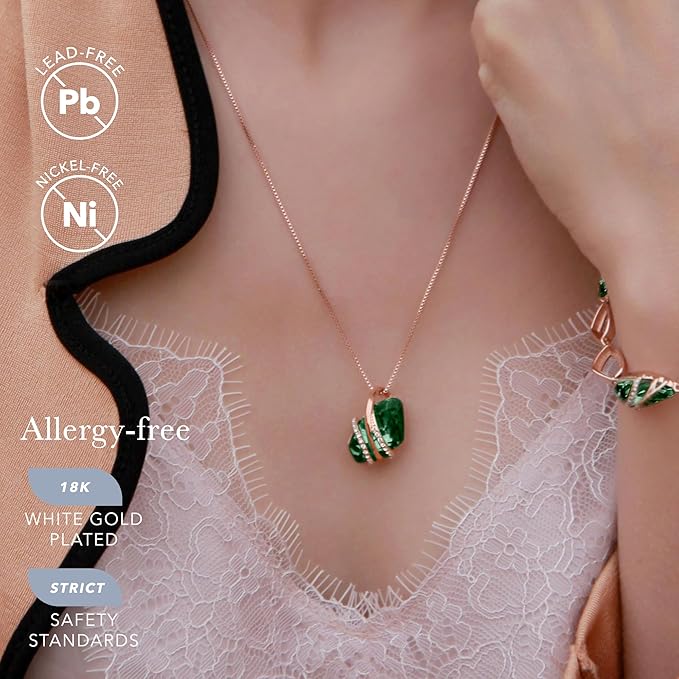 Wish Stone Pendant Necklace, Necklaces for Women with Birthstone Crystals, Allergy-Free Jewelry for Women with Gift Box, 21K Rose Gold Plated or Silver-tone Birthstone Necklace for Women-05-May Birthstone-Emerald Green