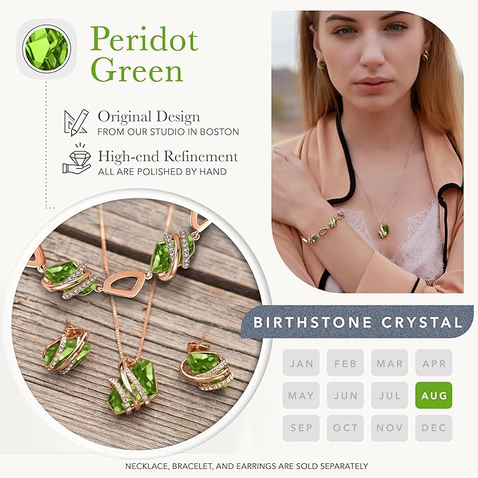 Wish Stone Pendant Necklace, Necklaces for Women with Birthstone Crystals, Allergy-Free Jewelry for Women with Gift Box, 23K Rose Gold Plated or Silver-tone Birthstone Necklace for Women-08-August Birthstone-Peridot Green