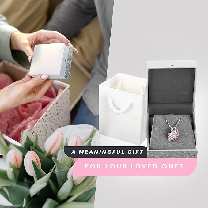 Wish Stone Pendant Necklace, Necklaces for Women with Birthstone Crystals, Allergy-Free Jewelry for Women with Gift Box, 24K Rose Gold Plated or Silver-tone Birthstone Necklace for Women-10-October Birthstone-Light Rosaline Pink