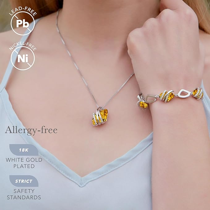Wish Stone Pendant Necklace, Necklaces for Women with Birthstone Crystals, Allergy-Free Jewelry for Women with Gift Box, 27K Rose Gold Plated or Silver-tone Birthstone Necklace for Women-11-November Birthstone-Citrine Yellow
