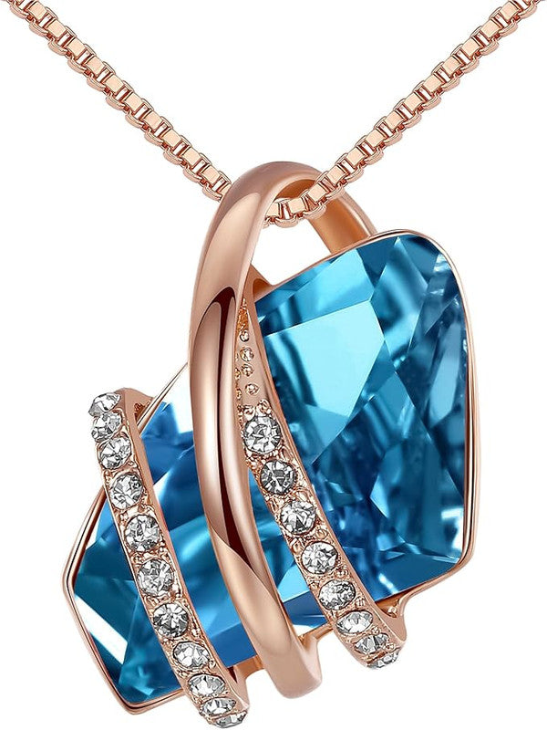 Wish Stone Pendant Necklace, Necklaces for Women with Birthstone Crystals, Allergy-Free Jewelry for Women with Gift Box, 28K Rose Gold Plated or Silver-tone Birthstone Necklace for Women- 12-December Birthstone-Zircon Blue