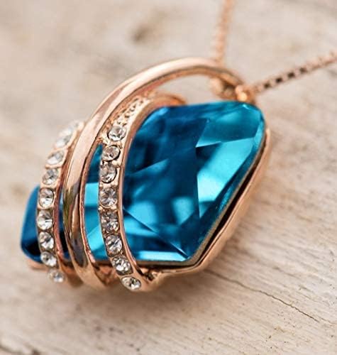 Wish Stone Pendant Necklace, Necklaces for Women with Birthstone Crystals, Allergy-Free Jewelry for Women with Gift Box, 28K Rose Gold Plated or Silver-tone Birthstone Necklace for Women- 12-December Birthstone-Zircon Blue