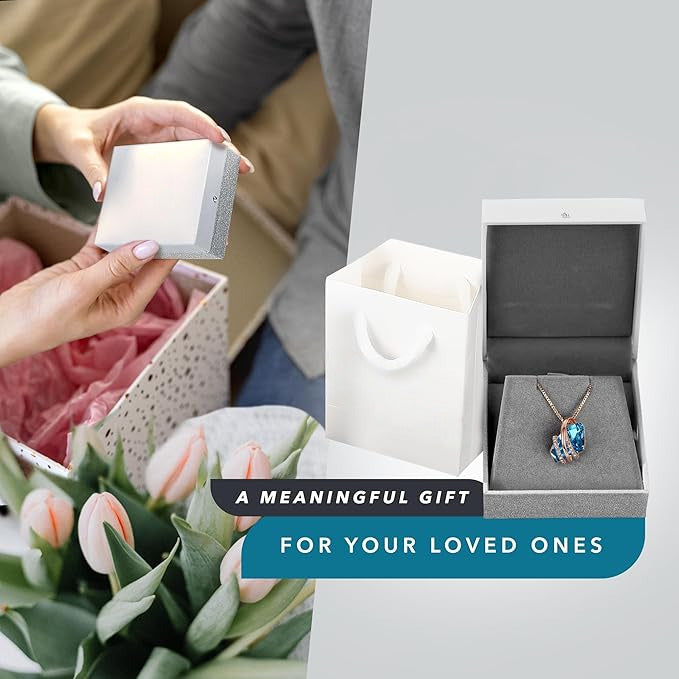 Wish Stone Pendant Necklace, Necklaces for Women with Birthstone Crystals, Allergy-Free Jewelry for Women with Gift Box, 28K Rose Gold Plated or Silver-tone Birthstone Necklace for Women- 12-December Birthstone-Zircon Blue