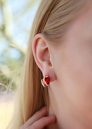 Infinity Love Heart Birthstone Earrings for Women, Crystal Stud Earrings with Healing Stones, Allergy-Free Jewelry for Women with Gift Box, Silver-tone Birthstone Crystals Earrings-01-January July Birthstone-Ruby Red