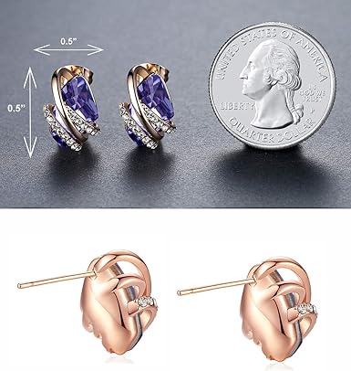 Infinity Love Heart Birthstone Earrings for Women, Crystal Stud Earrings with Healing Stones, Allergy-Free Jewelry for Women with Gift Box, Silver-tone Birthstone Crystals Earrings-02-February Birthstone-Tanzanite Purple