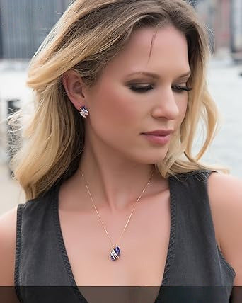 Infinity Love Heart Birthstone Earrings for Women, Crystal Stud Earrings with Healing Stones, Allergy-Free Jewelry for Women with Gift Box, Silver-tone Birthstone Crystals Earrings-02-February Birthstone-Tanzanite Purple