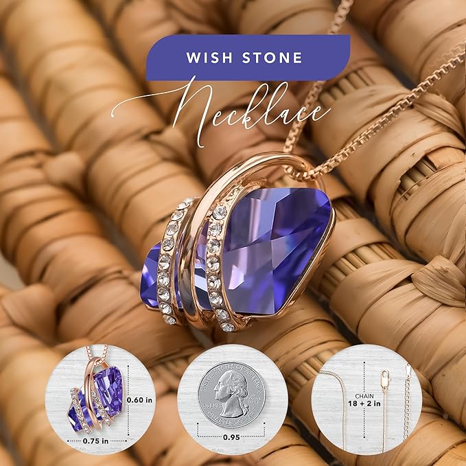 Infinity Love Heart Birthstone Earrings for Women, Crystal Stud Earrings with Healing Stones, Allergy-Free Jewelry for Women with Gift Box, Silver-tone Birthstone Crystals Earrings-02-February Birthstone-Tanzanite Purple