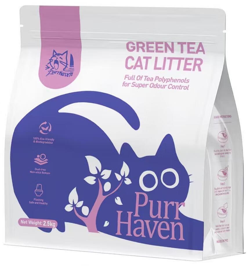 Purr Haven Green Tea Cat Litter | 10 Carton | 6 Packs Per Carton | 2.5kg Per Pack