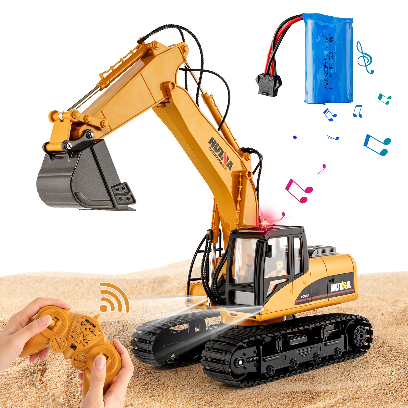 HUINA 1/14 RC Electric Excavator 1535 Remote Control Digger 15CH 2.4G Radio Finished Toy Model Battery Sound Light Effects Hobby Grade Model for Ages 14+