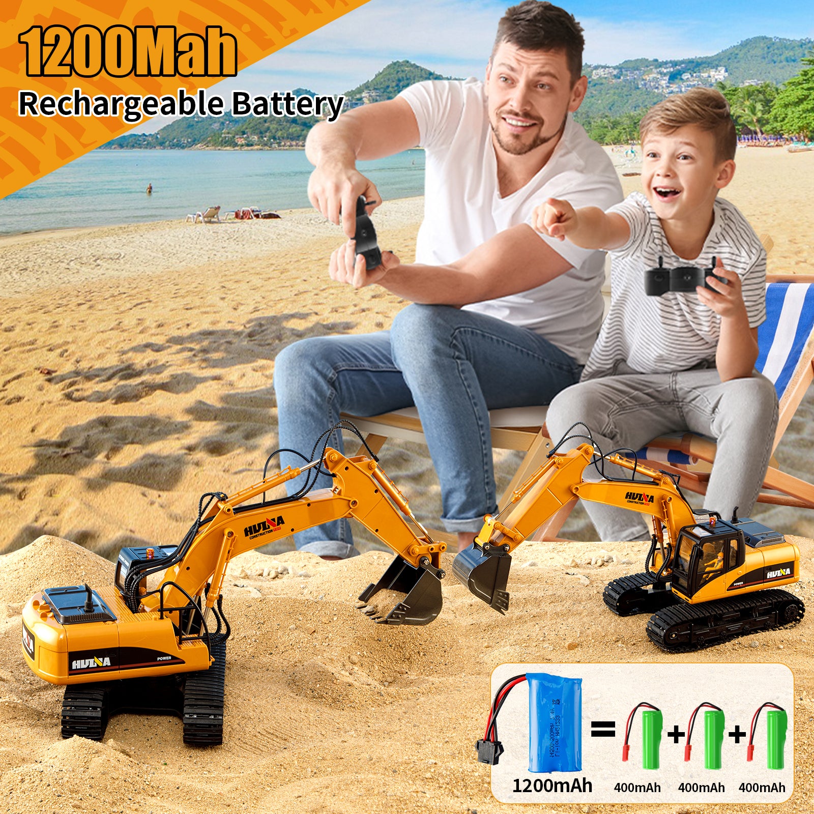 HUINA 1/14 RC Electric Excavator 1535 Remote Control Digger 15CH 2.4G Radio Finished Toy Model Battery Sound Light Effects Hobby Grade Model for Ages 14+