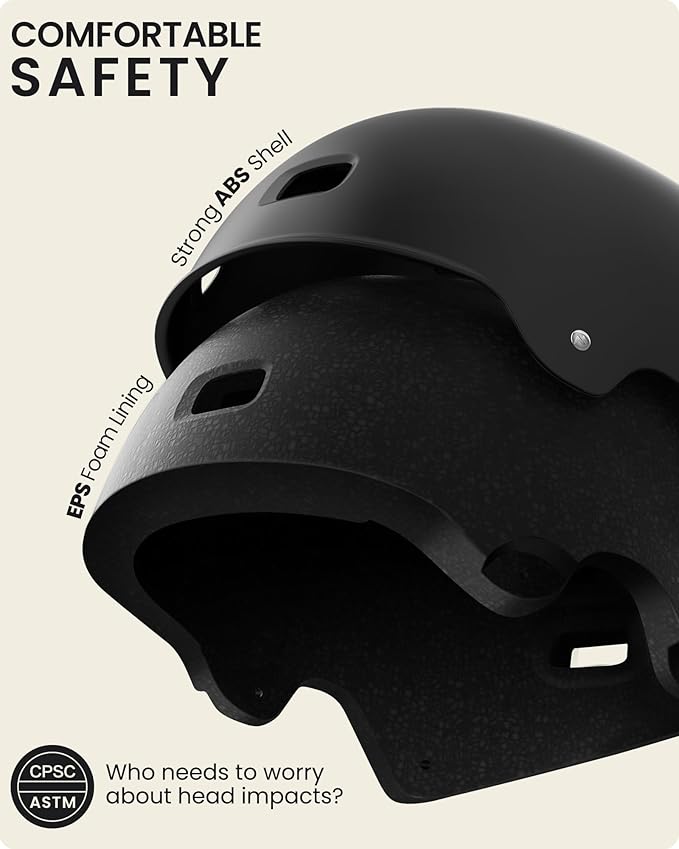 OutdoorMaster Skateboard Cycling Helmet - Two Removable Liners Ventilation Multi-Sport Scooter Roller Skate Inline Skating Rollerblading for Adults-Black-Medium