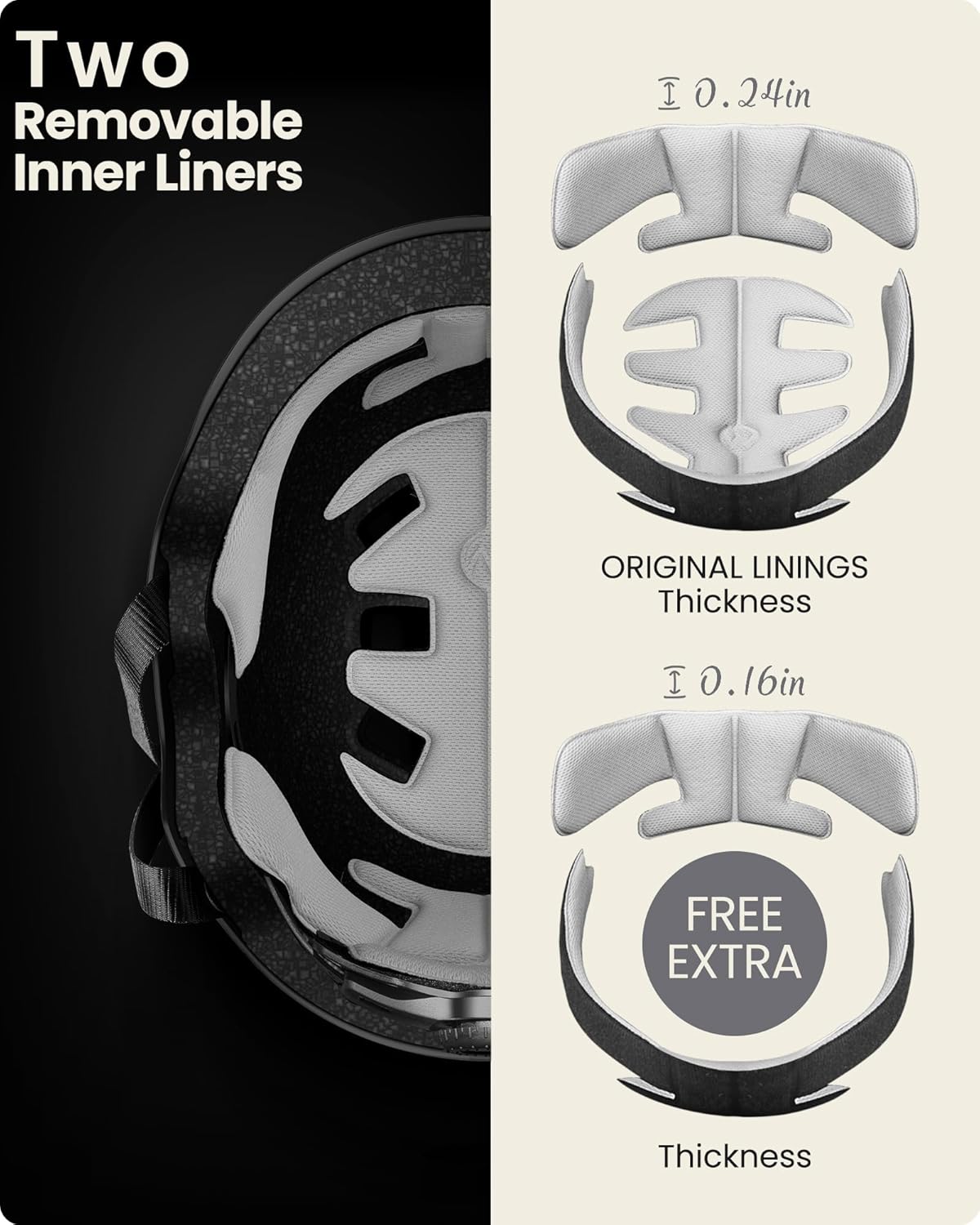 OutdoorMaster Skateboard Cycling Helmet - Two Removable Liners Ventilation Multi-Sport Scooter Roller Skate Inline Skating Rollerblading for Adults-Black-Medium