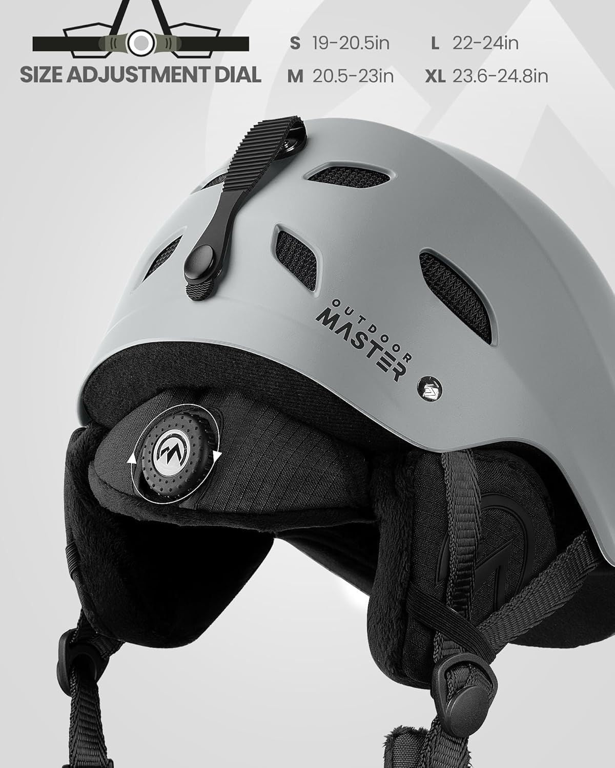OutdoorMaster Kelvin Ski Helmet - with ASTM Certified Safety, 9 Options - for Men, Women & Youth-Grey,Medium