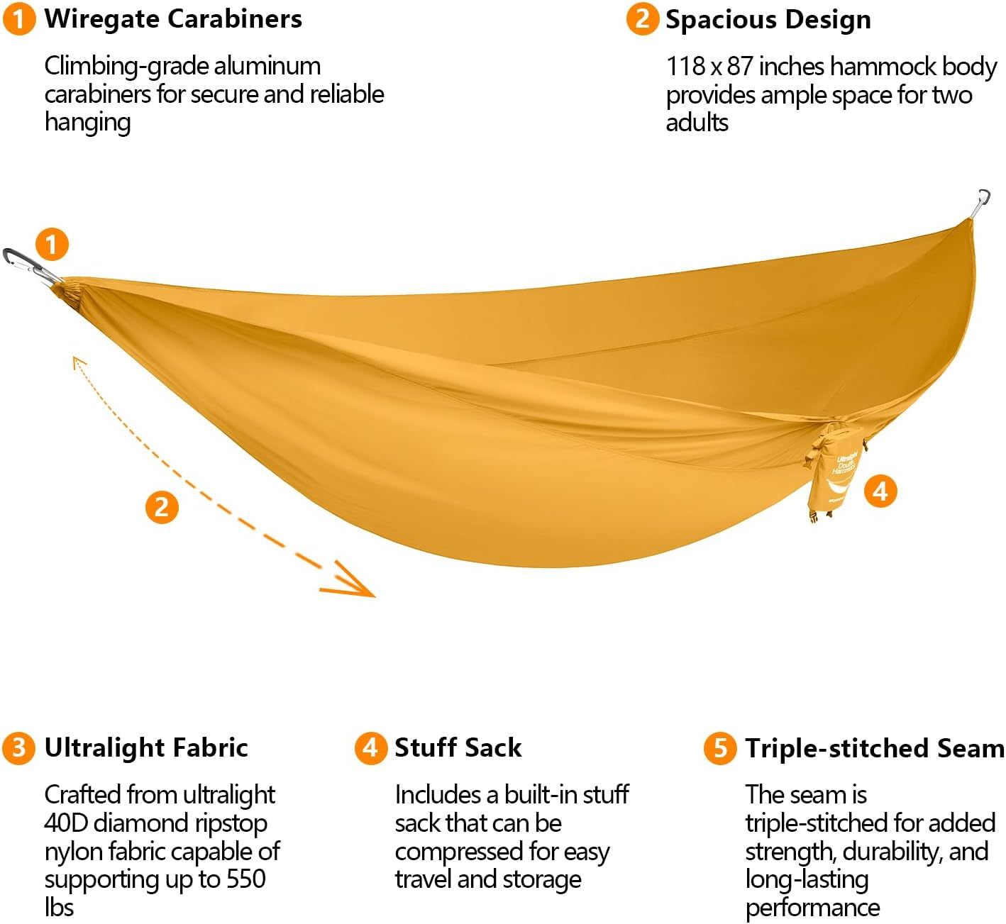 Set Up in 3 Seconds Adjustable Portable Aluminum Alloy Hammock Stand for Outside with Chair Mode & Lounge Mode up to 105'' (Full Pack Bundle Sunset Yellow-1)