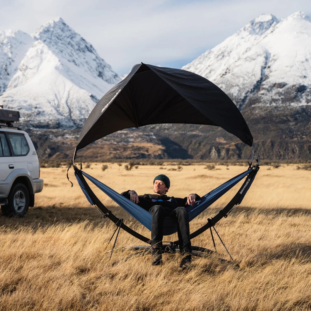 anymaka Hammock Full Pack - 3 Second Setup Portable Hammock Stand with Hammock, Canopy & Cup Holder, 550 lbs Capacity for Outdoor'' (Full Pack Enhanced Bundle Forest Green)