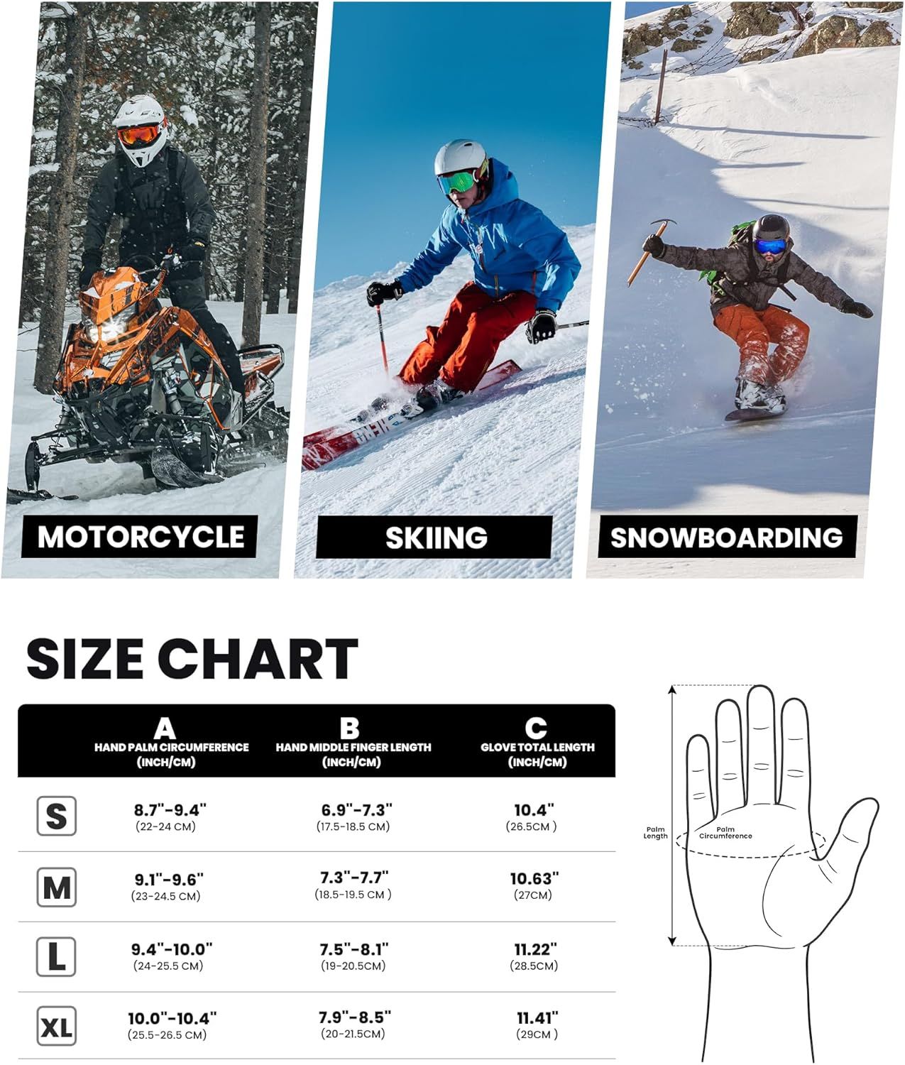 OutdoorMaster Ski Snow Gloves for Women & Men - 3M Thinsulate Waterproof Snowboard Winter Warm Windproof Snowmobile Gloves with Double-Pocket-Black,Large