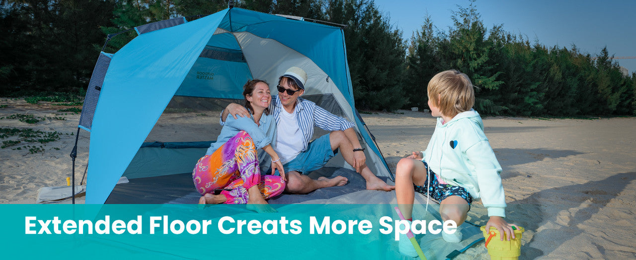 OutdoorMaster Pop Up 3-4 Person Beach Tent X-Large - Easy Setup, Portable Beach Shade Canopy Folding Sun Shelter with UPF 50+ UV Protection Removable Skylight Family Size (Blue)