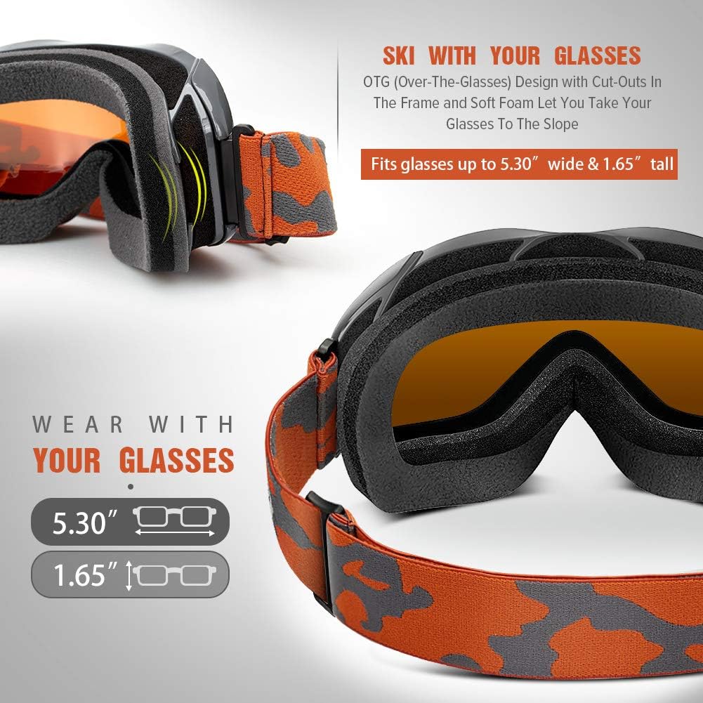 OutdoorMaster OTG Ski Goggles - Over Glasses Ski/Snowboard Goggles for Men, Women & Youth - 100% UV Protection-OM-5