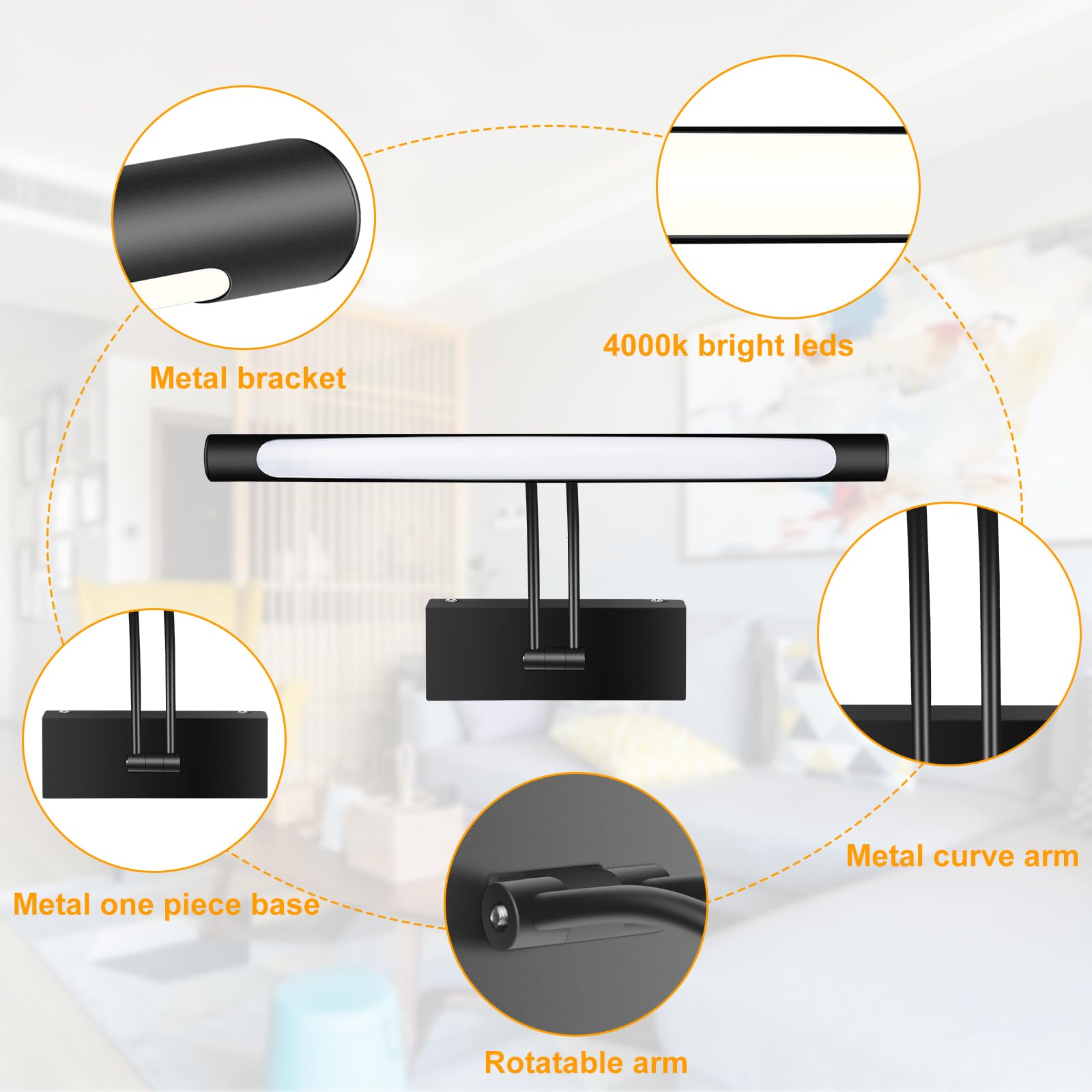 Hardwired Picture Light for Wall Black,14 inch Night Light LED Wall Sconces for Pictures,Dart Board Lights Wall Lights for Dartboard Mirror Frame Gallery