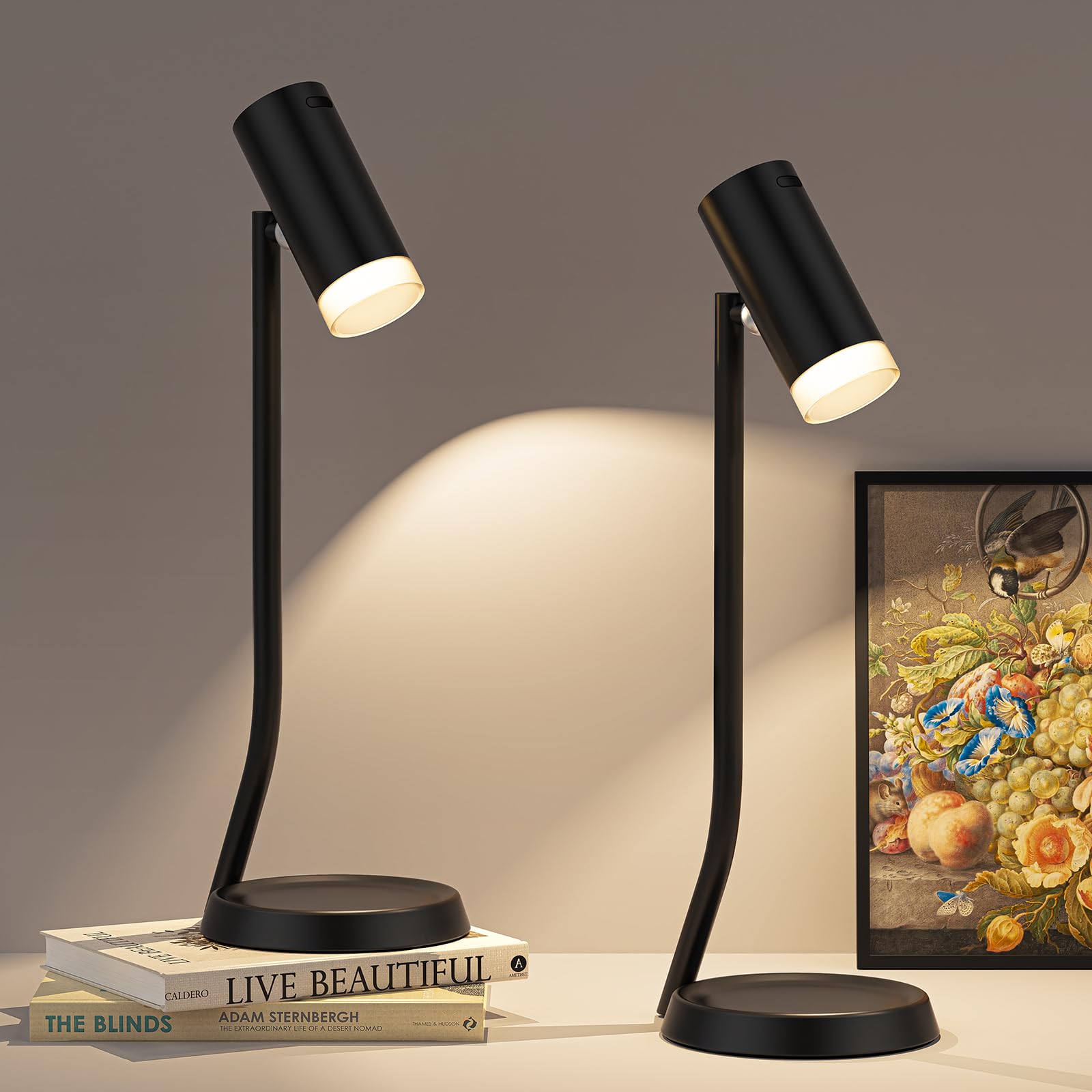 Cordless Table Lamps, Battery Operated Portable Table Light with Magnetic Adjustable Angle Head, 5000mAh Rechargeable Lamp with CCT Dimming for Patio Party Restaurant Dining Home 2 Packs