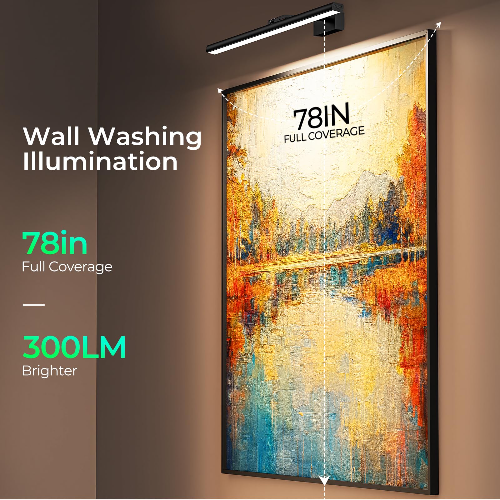 Wireless Picture Lights for Wall, Battery Operated Wall Light for Painting Rechargeable CCT Rotatable Art Gallery Light with Remote Dimmable Timer for Artwork Frame Display Dartboard (Black, 16inch)