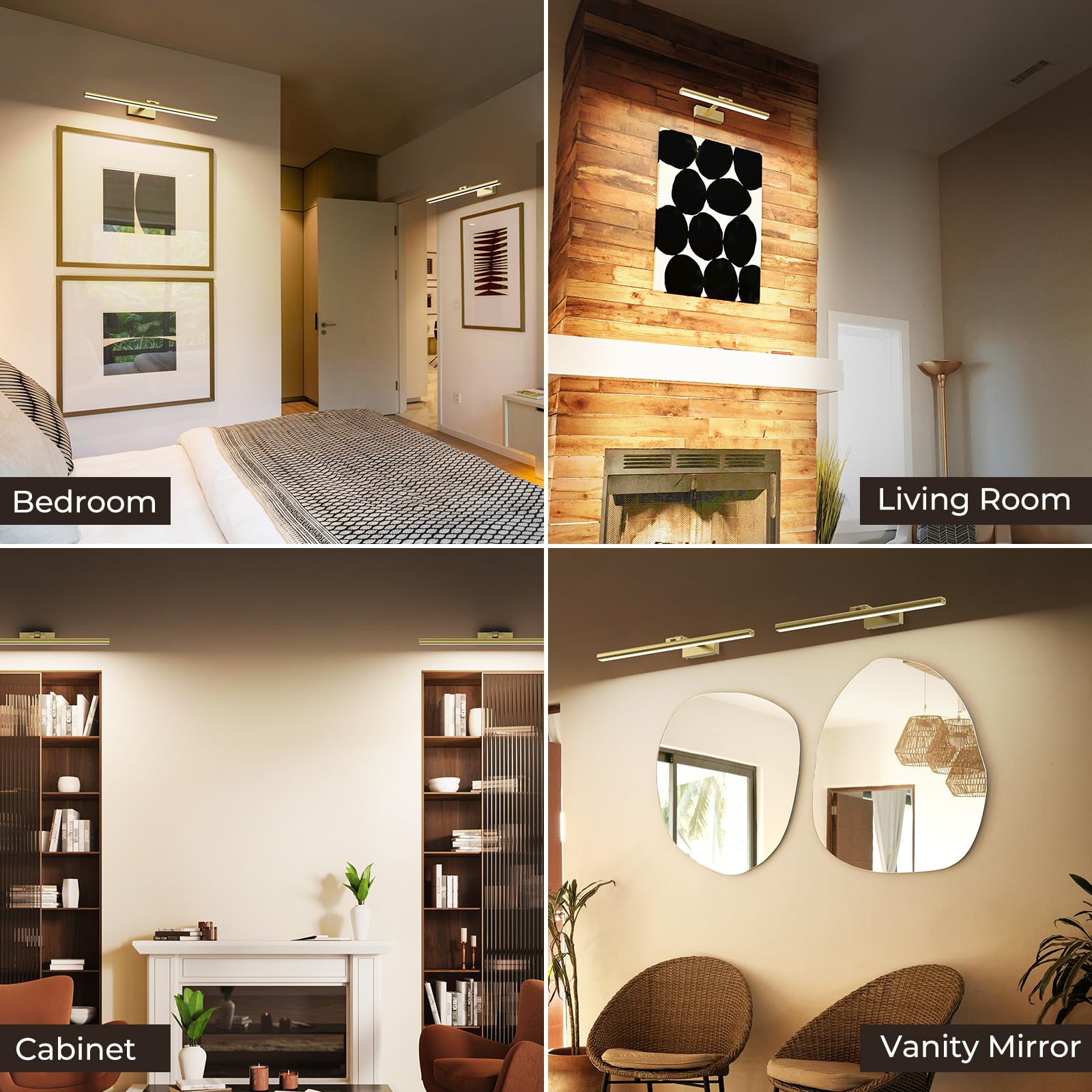 Wireless Picture Lights for Wall, Battery Operated Wall Light for Painting Rechargeable CCT Rotatable Art Gallery Light with Remote Dimmable Timer for Artwork Frame Display Dartboard (Gold, 24inch)