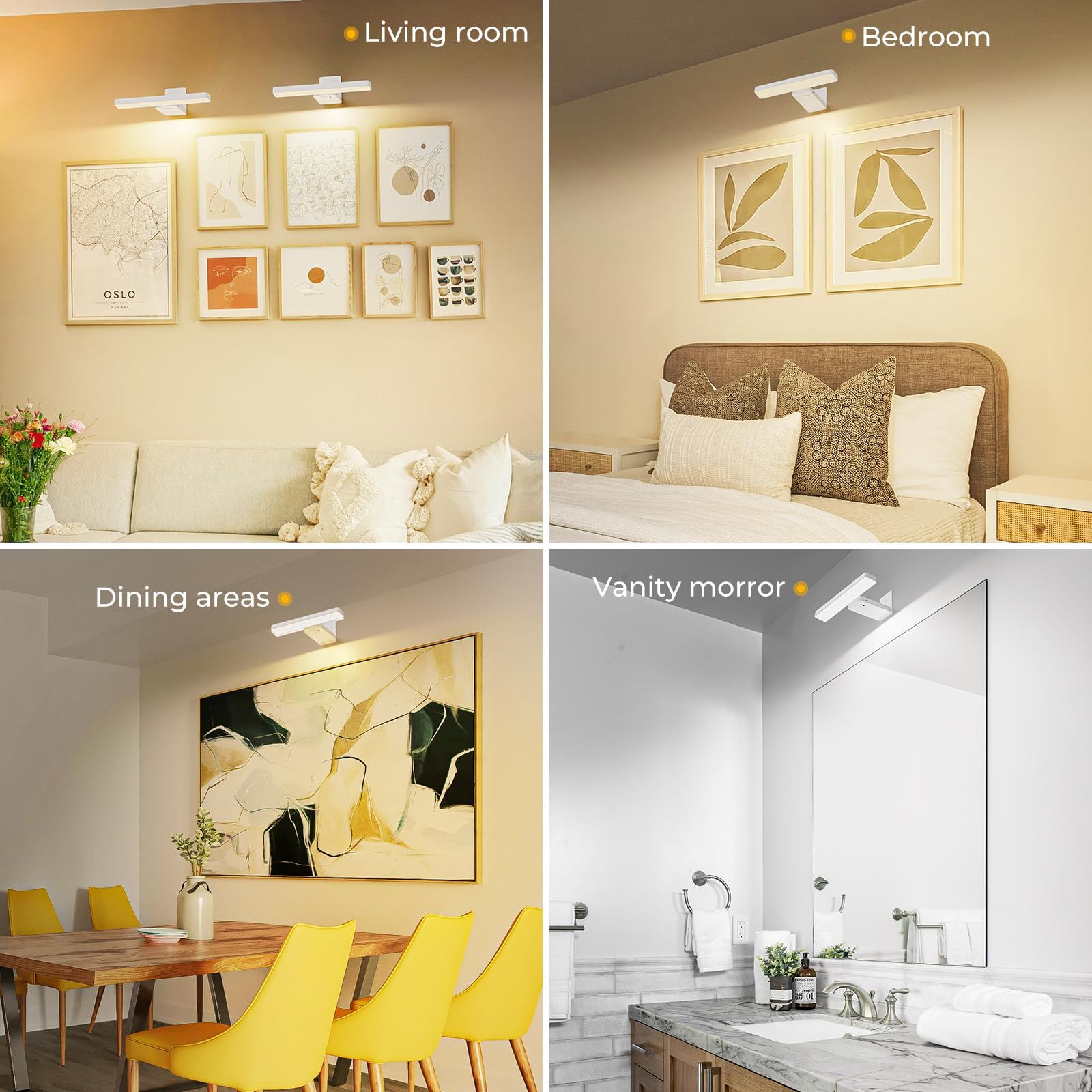 White Rechargeable Picture Light with Remote, Dimmable 3 Colour LED Wall Light for Artwork, Frames, Mirrors and Gallery Walls