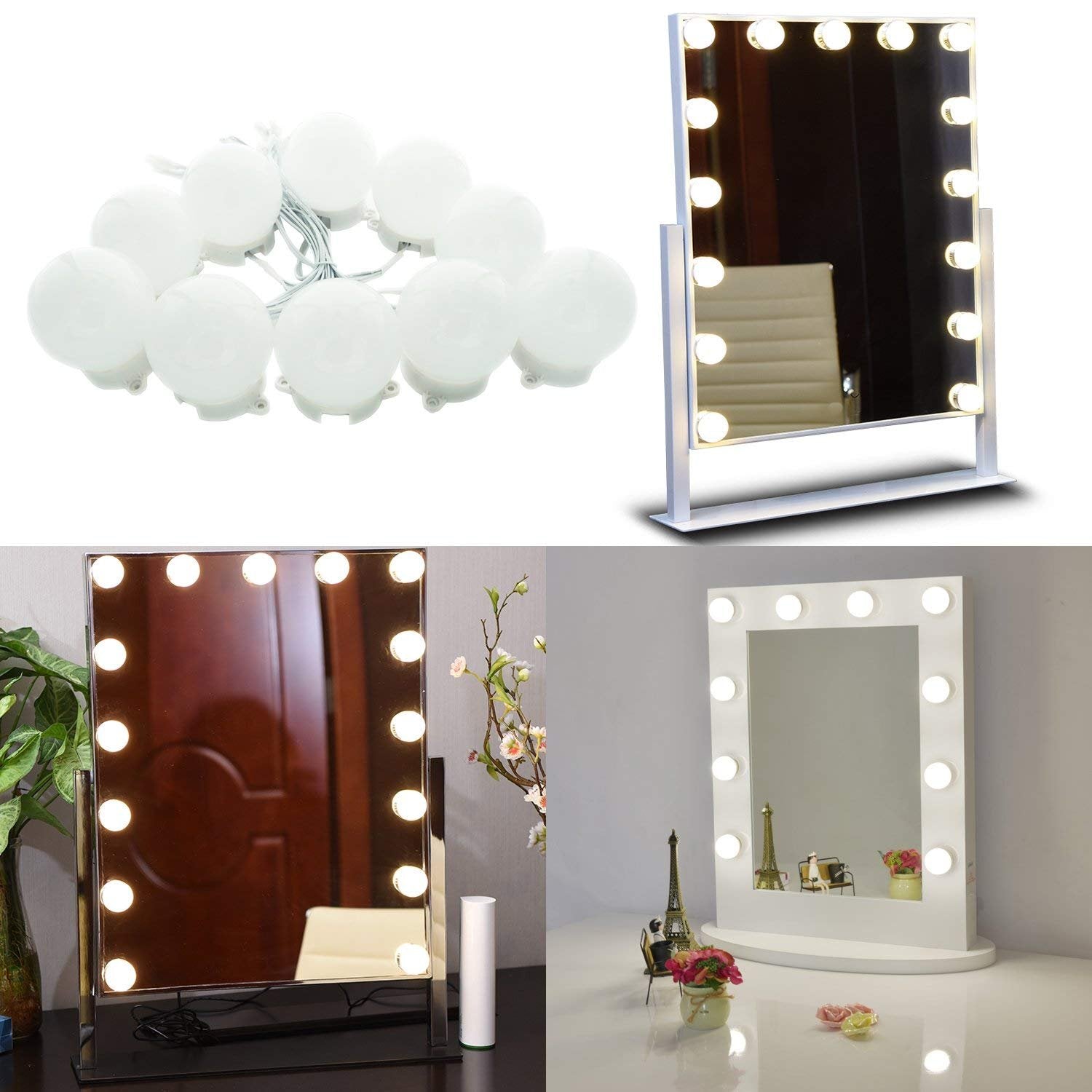 Hollywood Super Star Style Makeup Mirror Vanity LED Light Bulbs Kit for Dressing Table Dimmable & Plug in, Linkable and Flexible Strip, Mirror Not Included