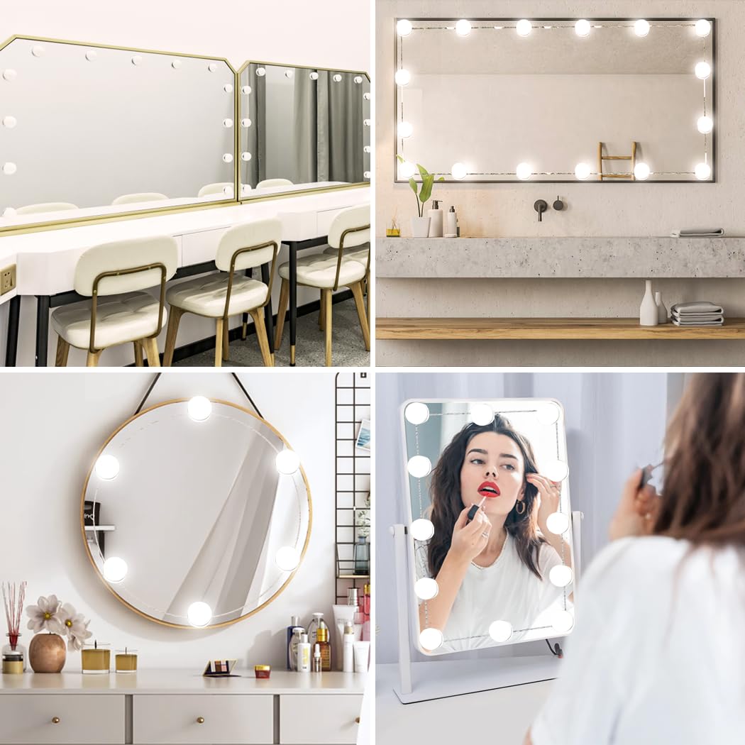 Hollywood Mirror Lights Makeup Vanity Lights, LED Vanity Mirror Lights Kit for Dressing Table, Dimmable and Adapter Plug in, Mirror Not Included (16 Bulbs Natural White)