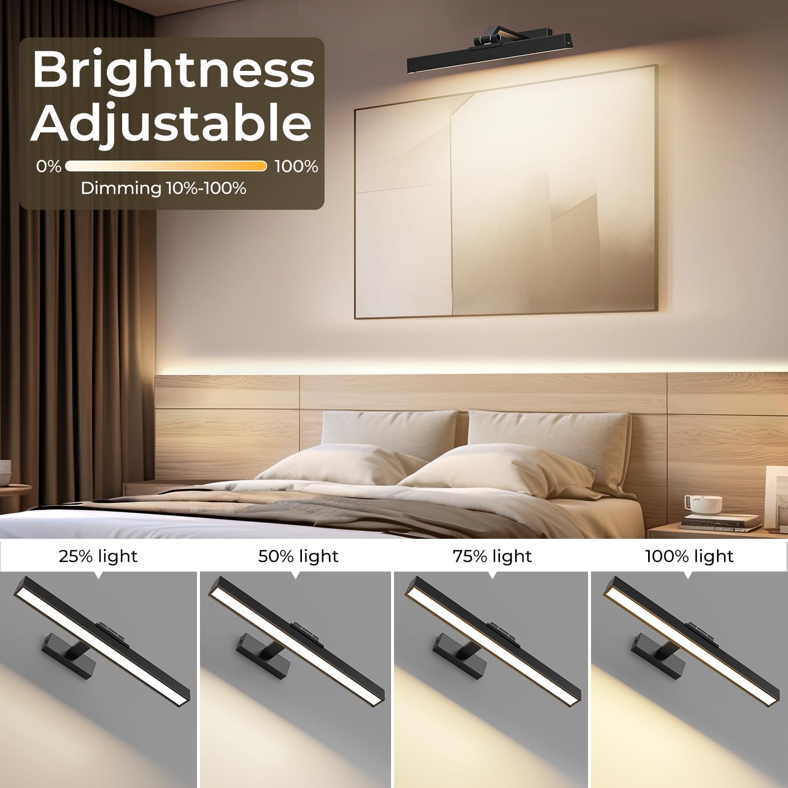 Picture Lights for Wall, Battery Operated Picture Light 16in Gallery Light for Paintings CCT Dimmable Recharging Battery Wall Light with Remote Control for Living Room Dartboard Art Black