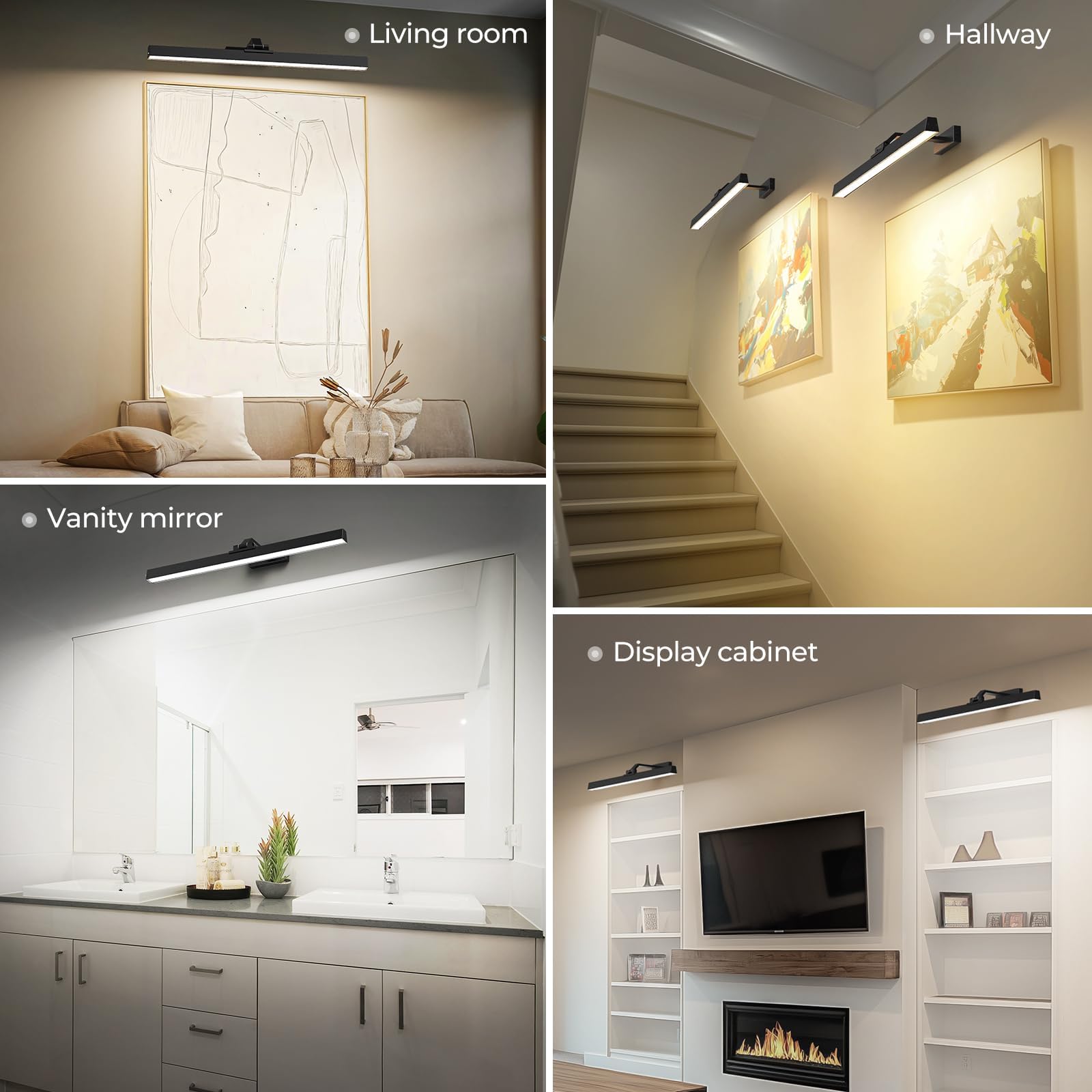 Wall Picture Light, 24in Battery-Powered Gallery Light for Artwork, CCT Dimmable Rechargeable Battery Wall Lamp with Remote Control for Living Room, Gallery, and Dartboard (Black)