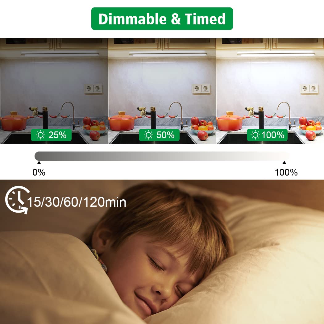 Led Under Cupboard Kitchen Lights, Dimmable Bar Cupboard Lights with Remote Control for Wardrobe,Cupboards, Closets, Display Cabinets(Natural White,2 Pack)