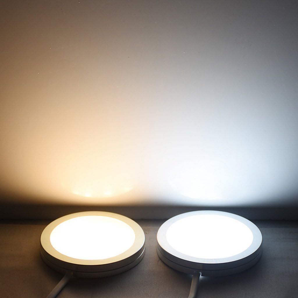 LED Under Cabinet Puck Lights, Color Temperature Changeable Under Counter Lighting,Warm+White Dual Color with Dimmable Controller for Kitchen Shelf Ambiance Accent Lighting (6 Lights)