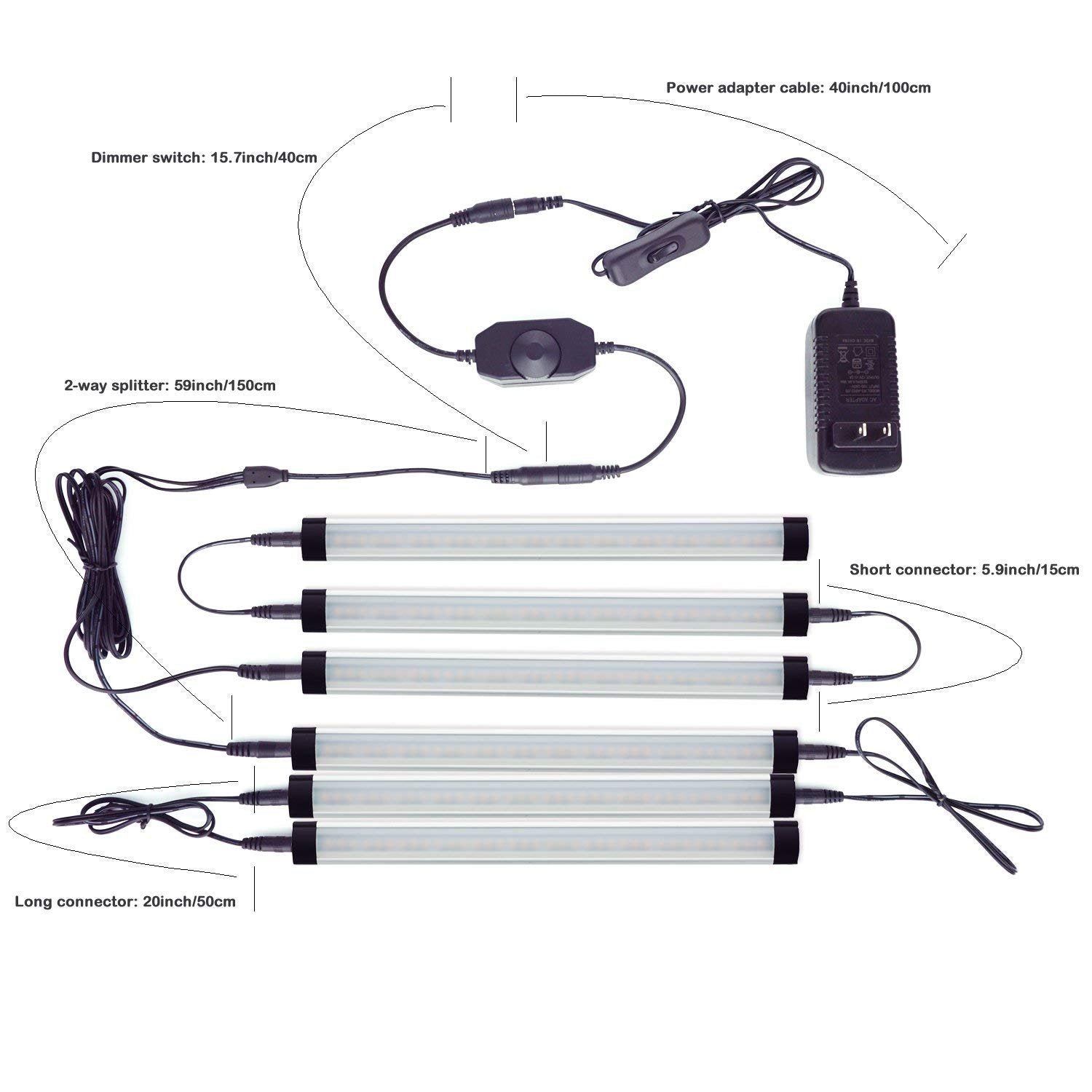 Dimmable Led Under Cabinet Lighting Bar Linkable Kits with Rocker Switch Under Counter Kitchen,Showcase,Shelf Lighting(8 Panel Kits Cold White)