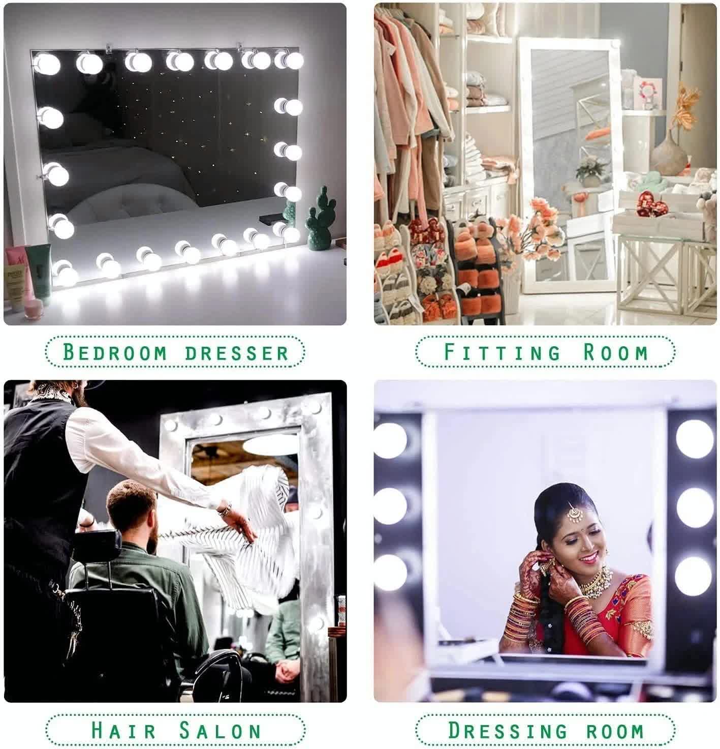 Hollywood LED Vanity Mirror Lights Kit,Stick on Dimmable Makeup Lights, 12V Mirror Lighting Strip Fixture for Vanity Dressing Table Set, Bedroom Wall Lights,CRI>90 (4000K Natural White,10 Bulbs)