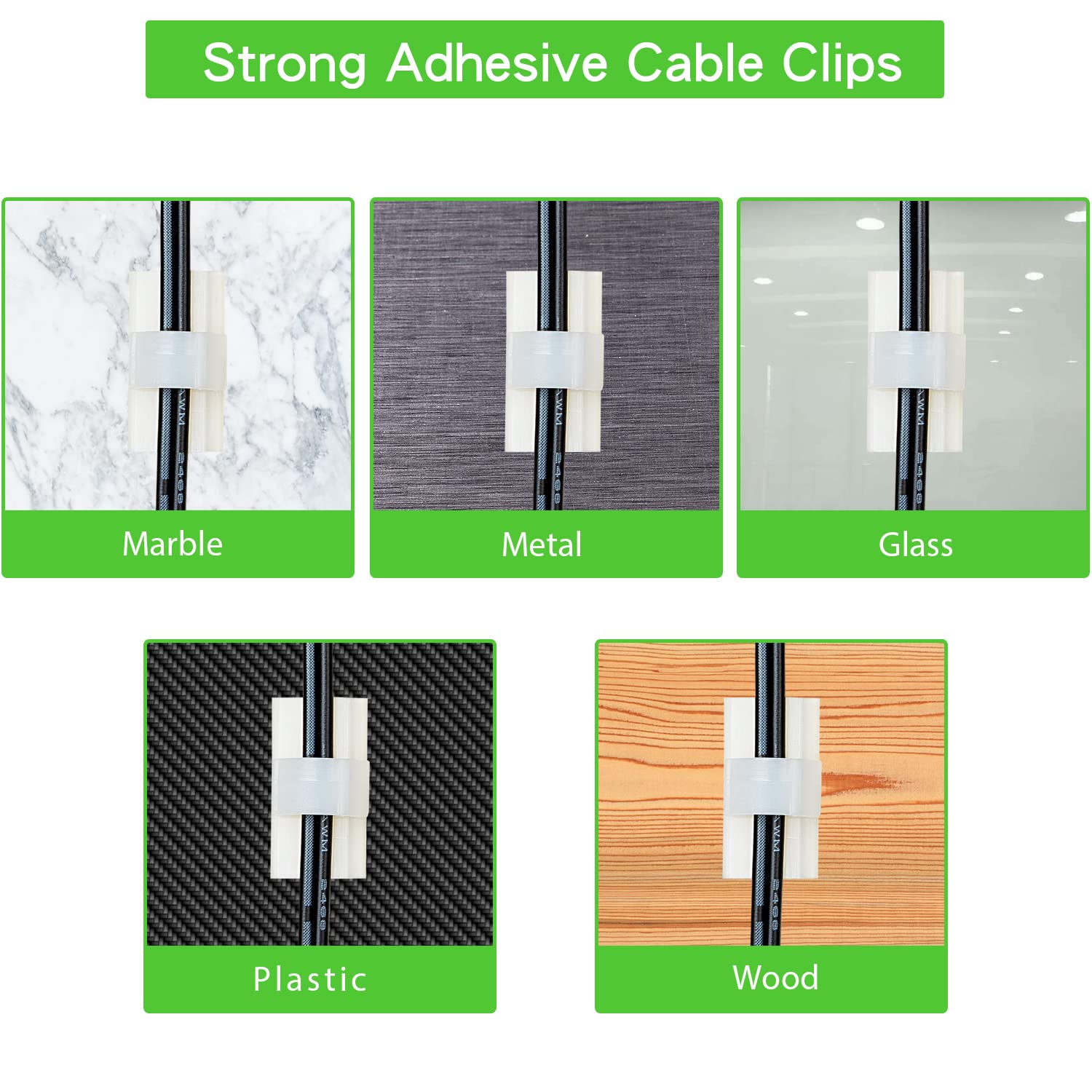 100PCS Cable Clips White, AIBOO Upgraded Wire Clips Adhesive with 50PCS Small Size & 50PCS Large Size Cable Straps, Mini Cable Wire Management for Handling Under Cabinet Lighting with Cords