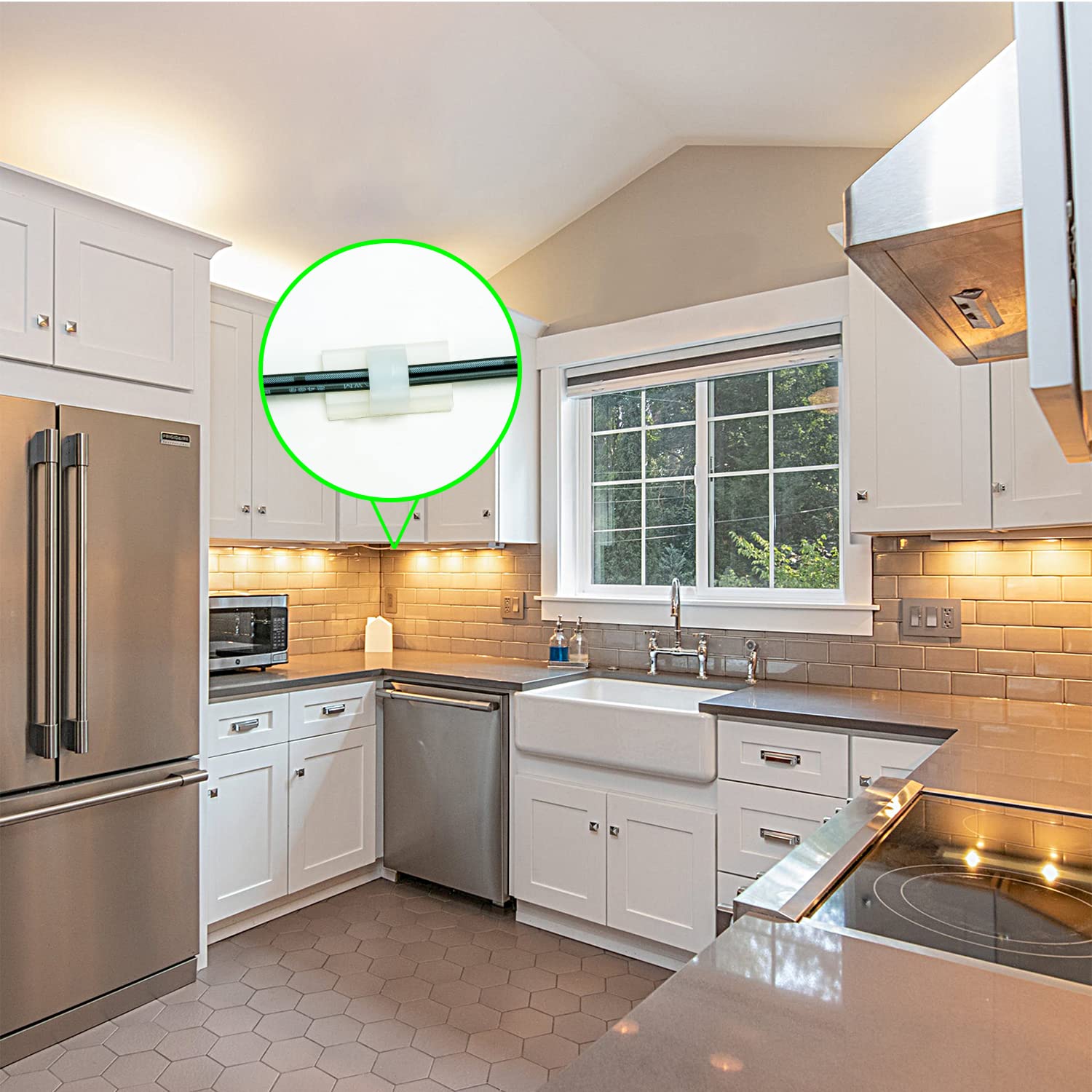 100PCS Cable Clips White, AIBOO Upgraded Wire Clips Adhesive with 50PCS Small Size & 50PCS Large Size Cable Straps, Mini Cable Wire Management for Handling Under Cabinet Lighting with Cords