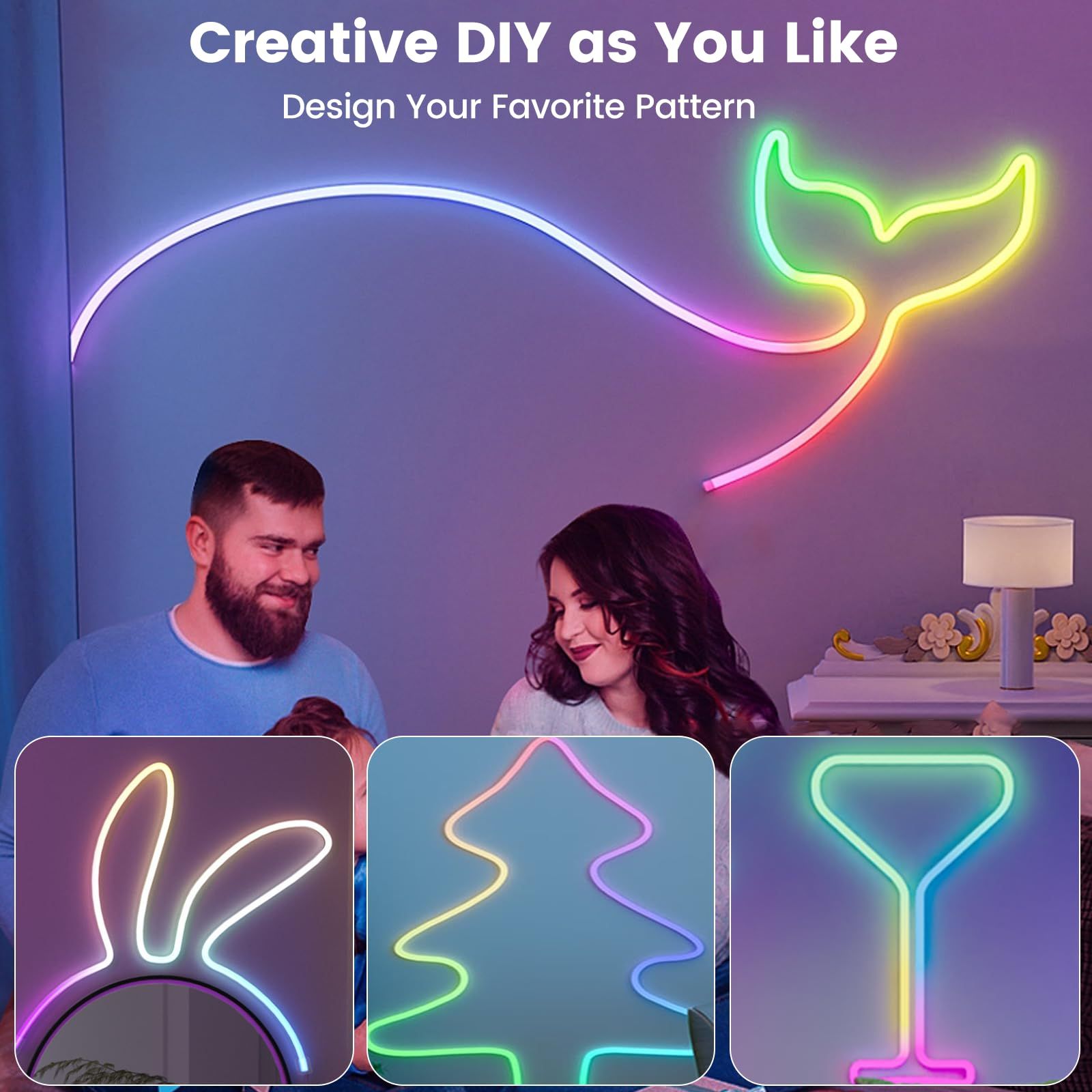 32.8ft LED Neon Rope Lights with APP/Remote Control,Flexible DIY Design,Music Sync Neon Lights for Wall Decor,Outdoor IP67 Waterproof, RGB Rope LED Lights for Bedroom,Livingroom,Gaming,Party