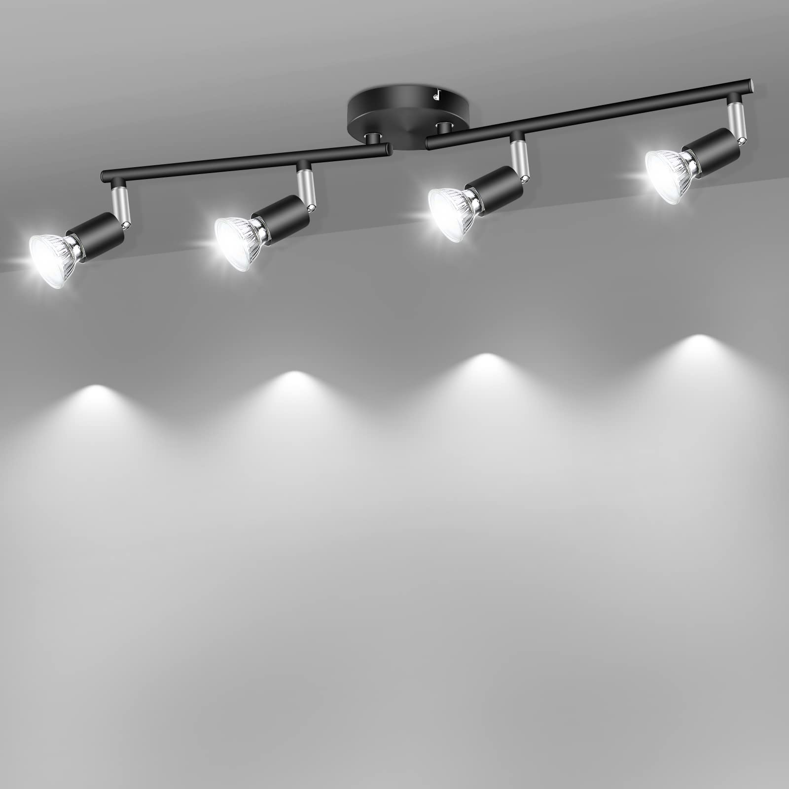 LED Ceiling Light,4 Way Rotatable Spot Lights for Ceiling,Flexible Ceiling Lights for Bedroom,Living Room, Black with Protectiv Bulb Trims(Gu10 Bulbs Not Included)