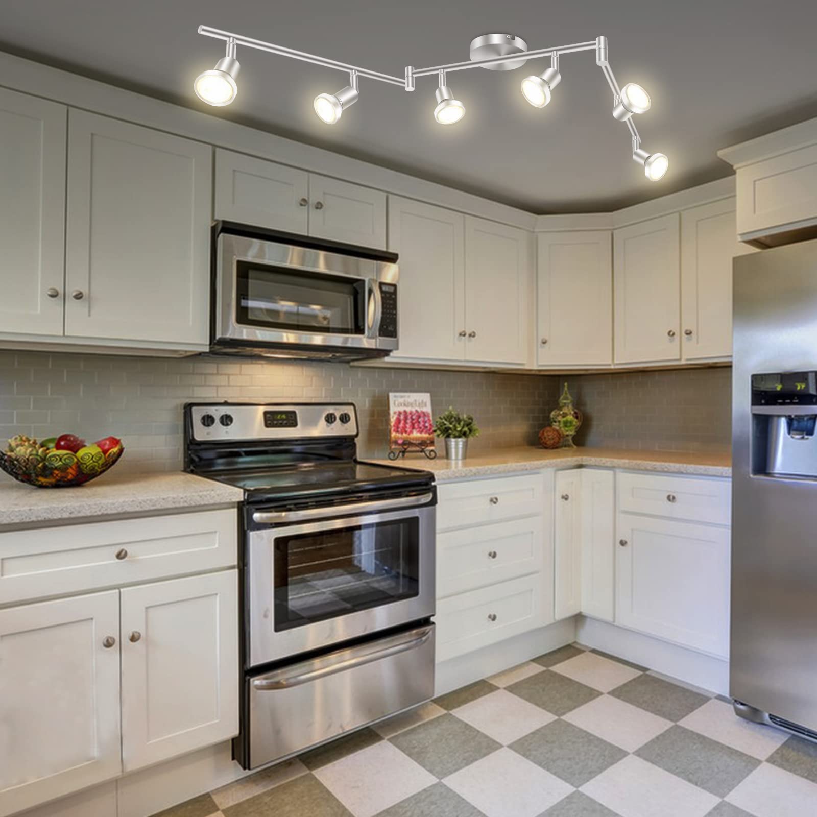 LED Ceiling Light 6 Way Rotatable Spot Lights for Ceiling,Flexible Ceiling Lights for Bedroom,Living Room,Nickel with Protectiv Bulb Trims(Gu10 Bulbs Not Included)