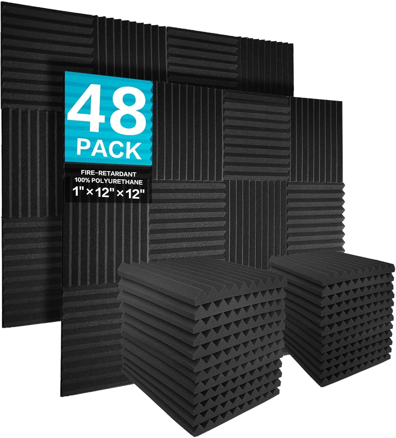 JBER Acoustic Panels Foam Wedges 48pcs 30x30x2.5cm for Soundproof Padding Wall