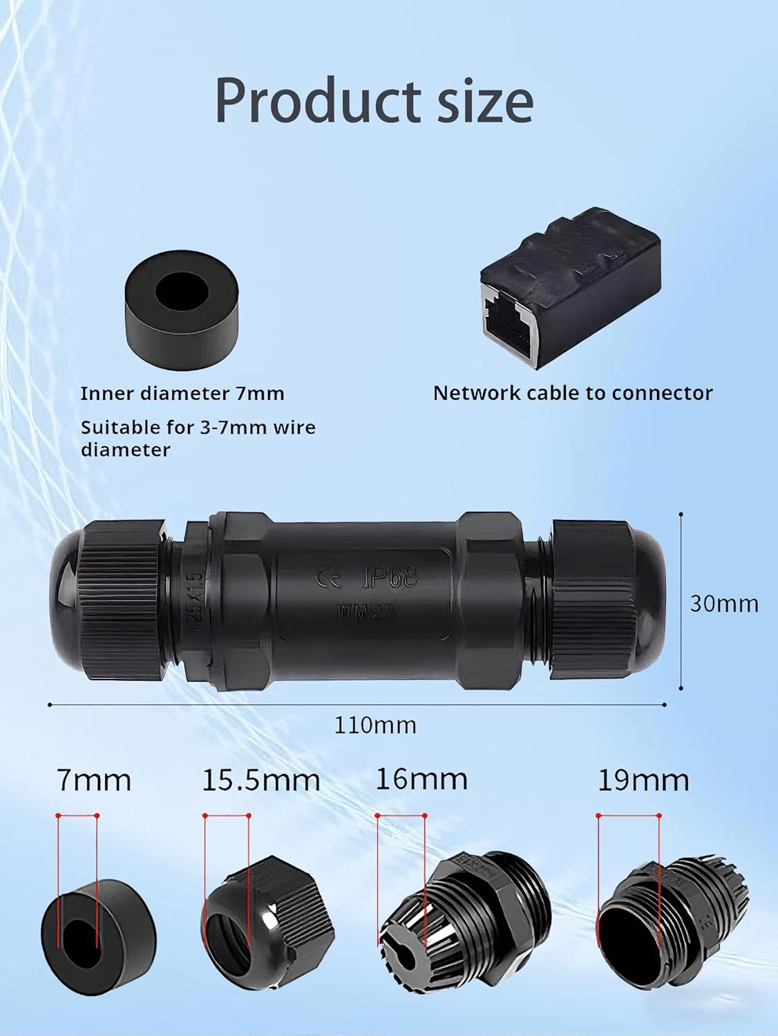 Starlink Coupler for Starlink Cable/Cat7/Cat6/Cat5E/Cat5 Network LAN Cable Extender IP68 Waterproof (PoE Supported)