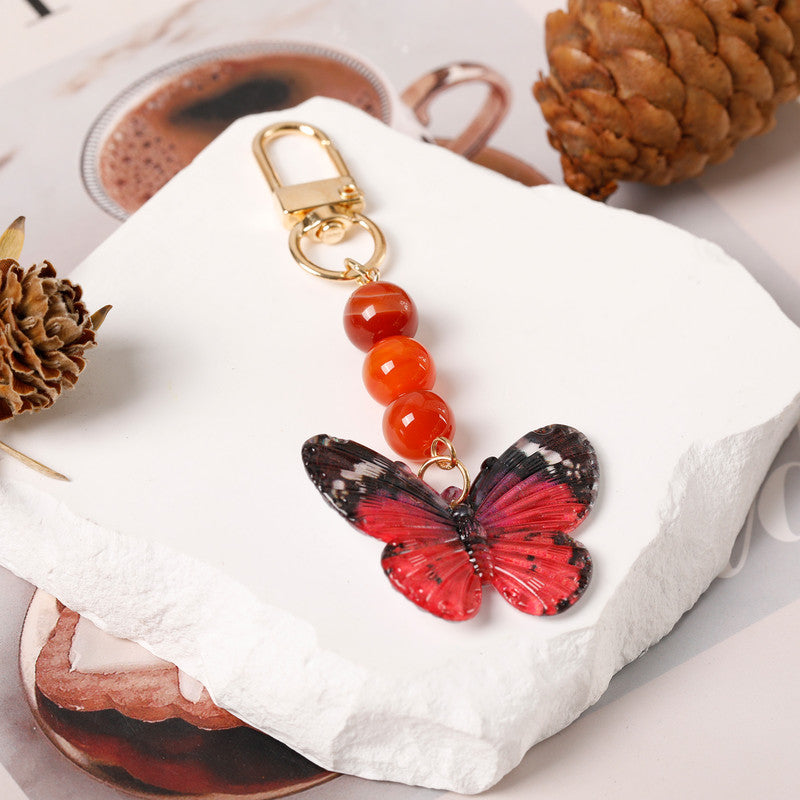Crystal Butterfly Keychain Set,Red agate