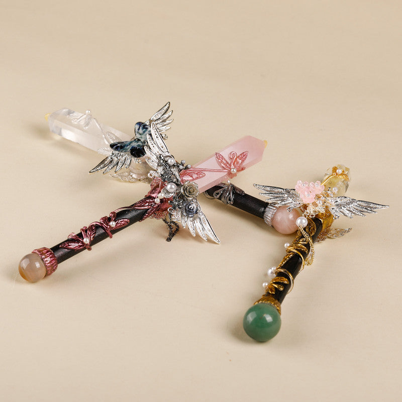 Handmade Crystal Wand, Natural Raw Gemstone Scepter, Magic Healing Wand Rose Quartz