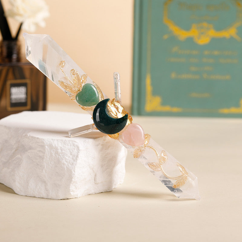 Handmade Crystal Wand Natural Stone Scepter Raw Gemstone Magic Wand Healing Tool White Crystal A