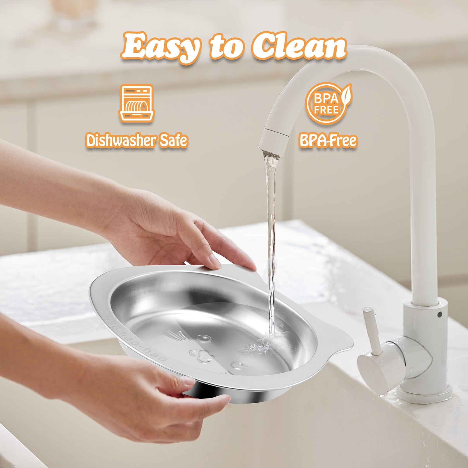 Elevated Cat Bowls with Food Mat & Metal Stand - 7.1" Wide Stainless Steel Whisker Friendly Dishes, 15° Tilt for Cats/Kittens/Small Dogs, Indoor/Outdoor & Travel Use (2-Pack) HBGmao-hao