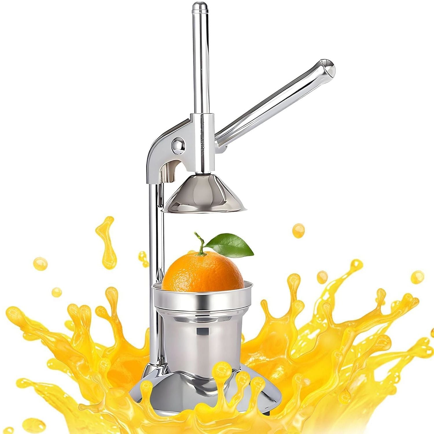 Manual Juicer Press | Stainless Steel, Commercial Grade & Easy to Clean, Hand Press for Citrus/Orange, Professional Fruit Squeezer, Silver