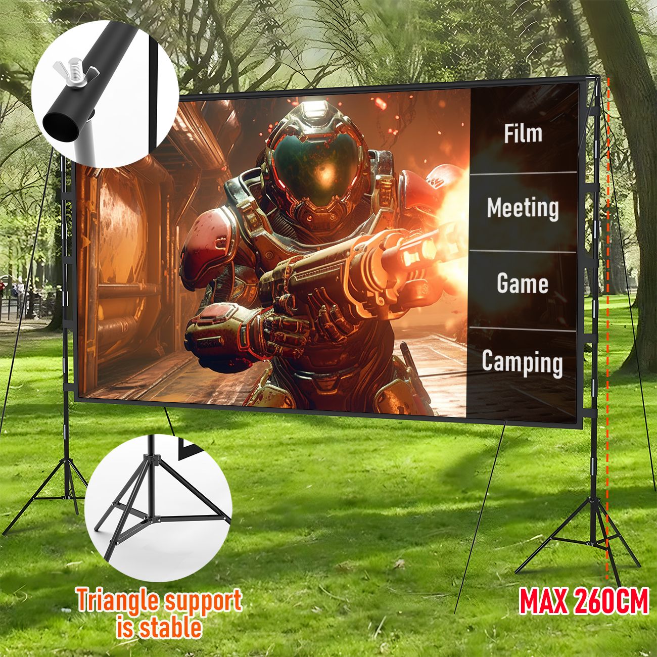 120 Inch Projector Screen with Stand & Carry Bag, 16:9 Foldable Movie Screen, 4K HD Compatible, Indoor & Outdoor Home Theatre