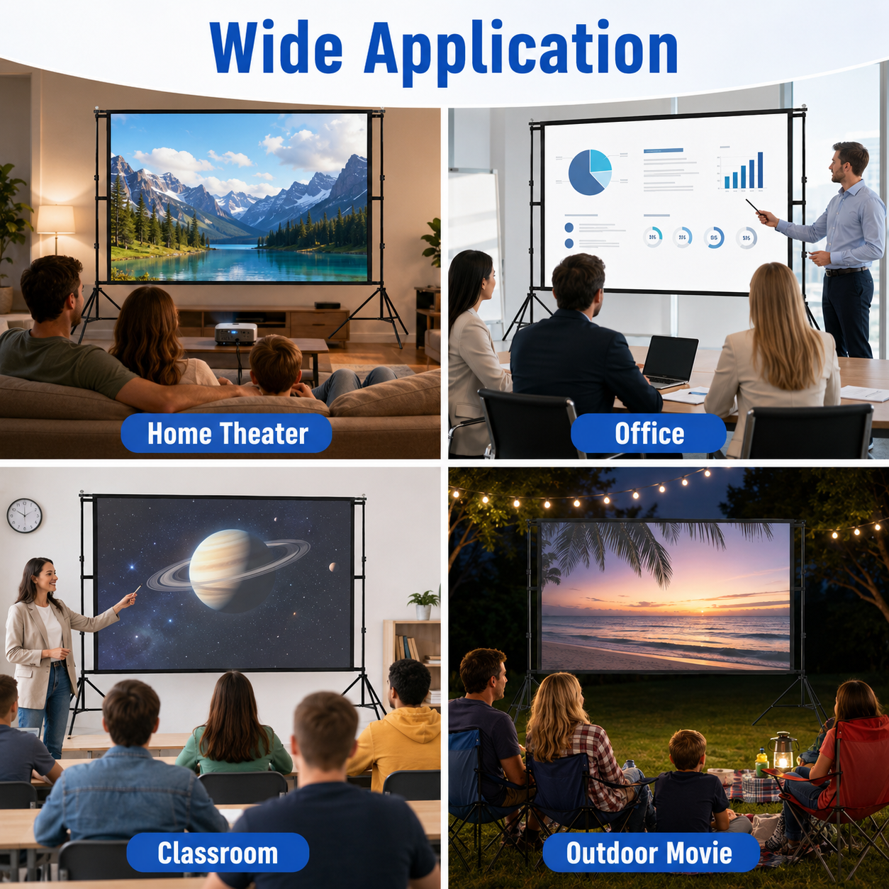 120 Inch Projector Screen with Stand & Carry Bag, 16:9 Foldable Movie Screen, 4K HD Compatible, Indoor & Outdoor Home Theatre