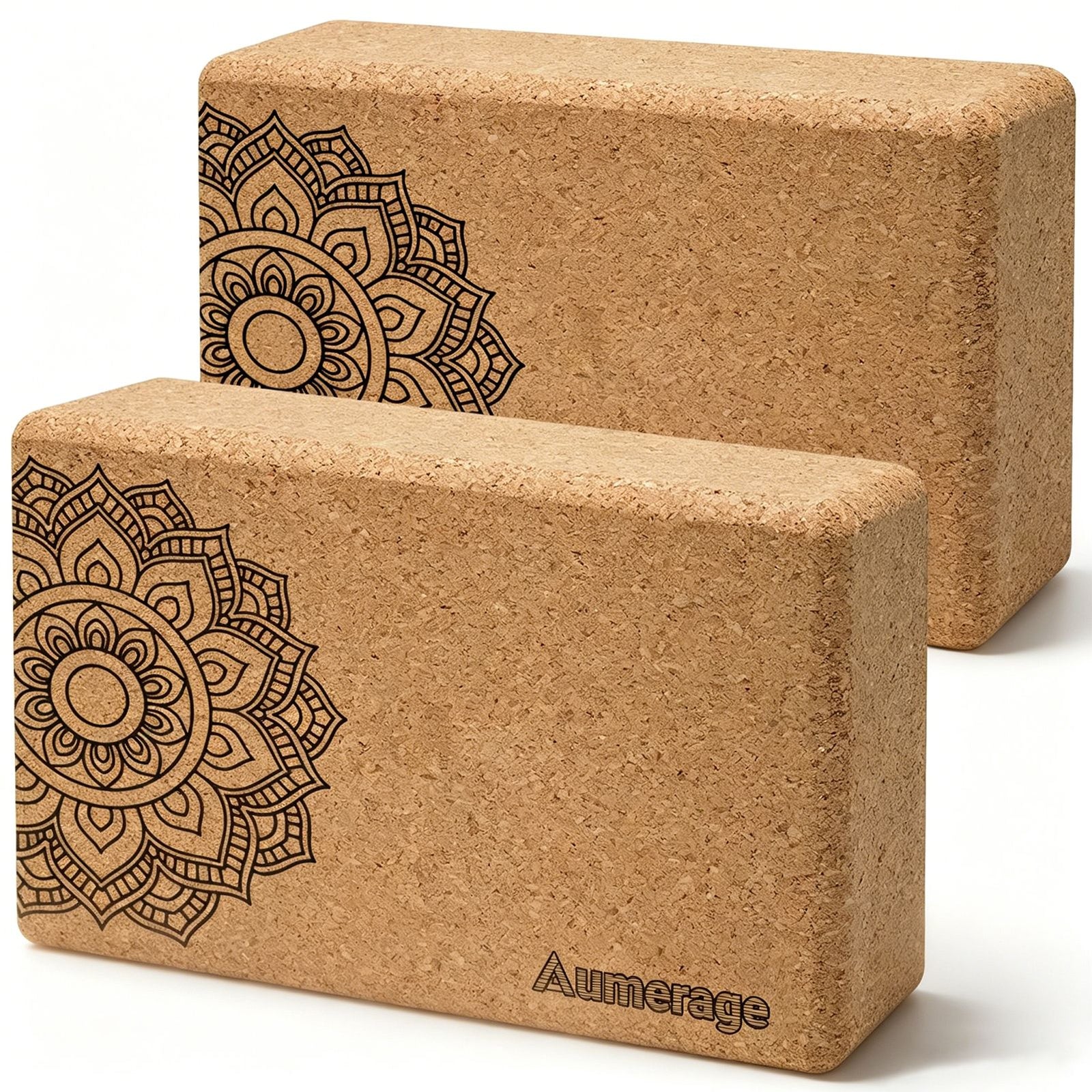 Aumerage Natural Cork Yoga Blocks 2 Pcs – High-Density, Non-Slip Yoga Blocks for Balance, Strength & Flexibility Training